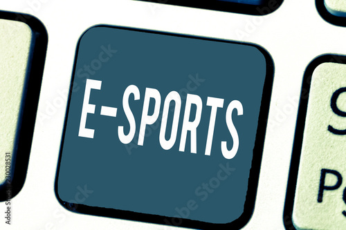 Handwriting text E Sports. Concept meaning multiplayer video game played competitively for spectators.