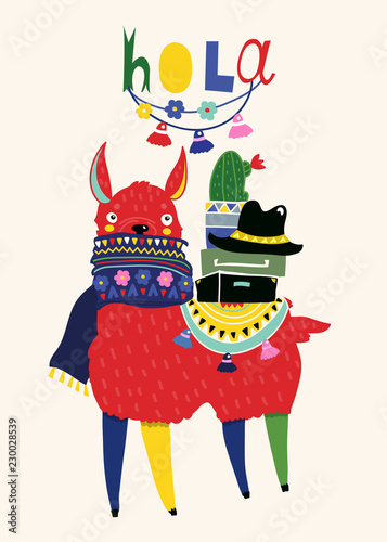 Hola llama. Cute vector illustration