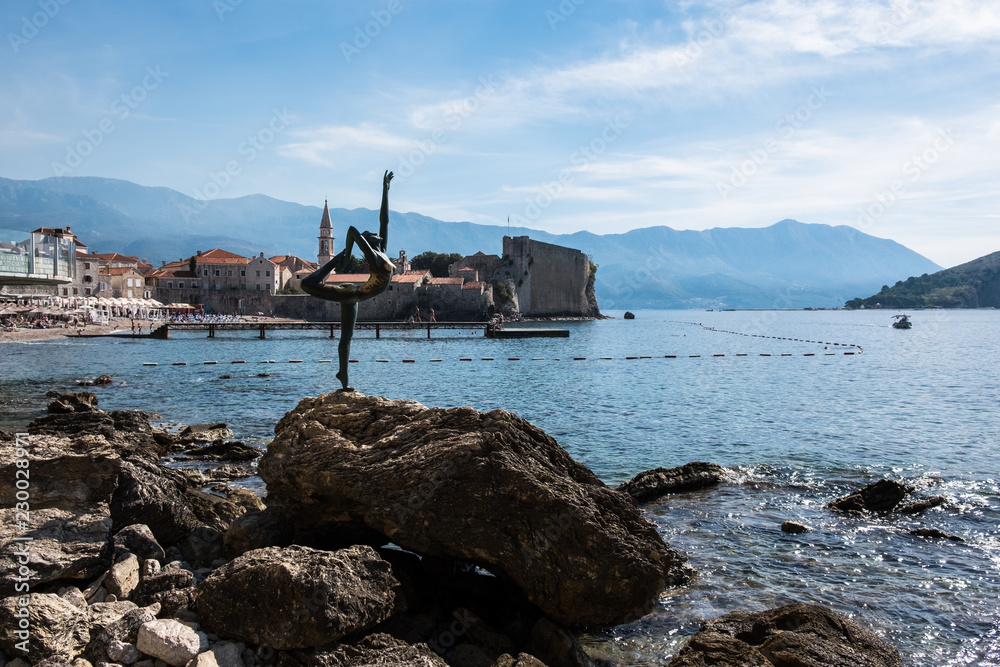 Budva. The old Town. Cloudy sky over houses Adriatic Sea. Montenegro. Europe.