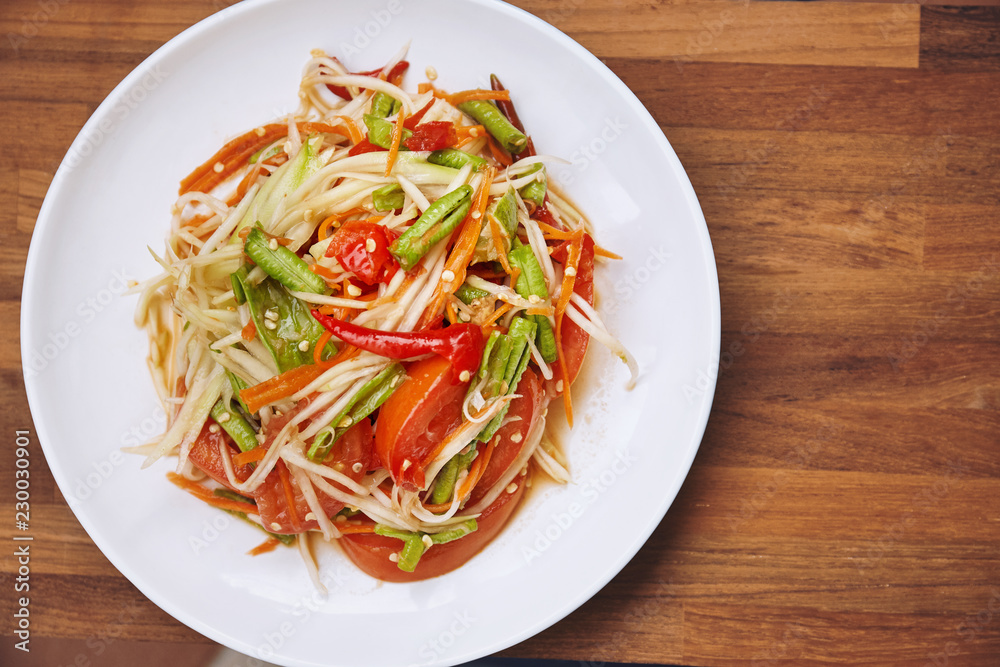 Thai traditional food, papaya salad or Som tam