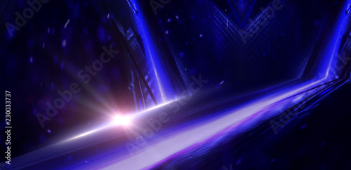 Empty background scene, abstraction with lights and neon. Virtual reality, blue background, spotlight. Space tunnels, agrigat.