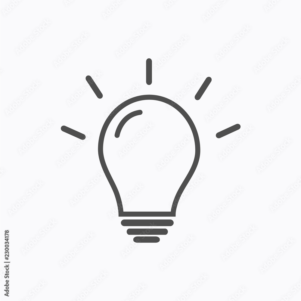 Light Bulb line icon vector, isolated on white background. Idea sign, solution, thinking concept. Lighting Electric lamp. Electricity, shine. Trendy Flat style for graphic design, Web site, UI. EPS Light Bulb line icon vector, isolated on white background. Idea sign, solution, thinking concept. Lighting Electric lamp. Electricity, shine. Trendy Flat style for graphic design, Web site, UI. EPS