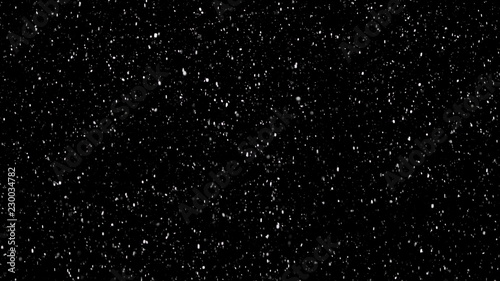 White Snow Falling on Isolated Black Background  Shot of Flying Snowflakes Bokeh  Dust Particles or Powder in the Air. Holiday Overlay Effect