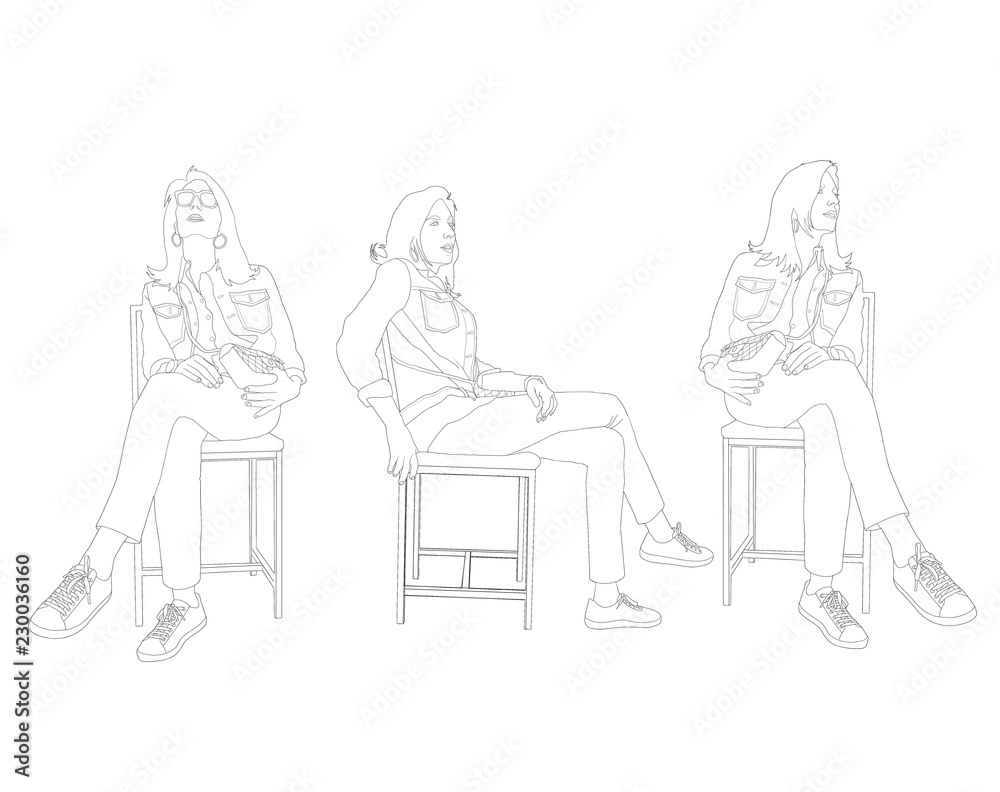 tracé, expression, femme élégante, figure, assise, dessin au trait, model, contente, serrer la main, signe de la main, tracé, expression, femme élégante, figure, assise, dessin au trait, model, contente, serrer la main, signe de la main,