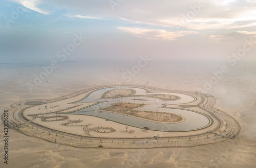 aerial view of  al qudra lakes in a desert near Dubai photo