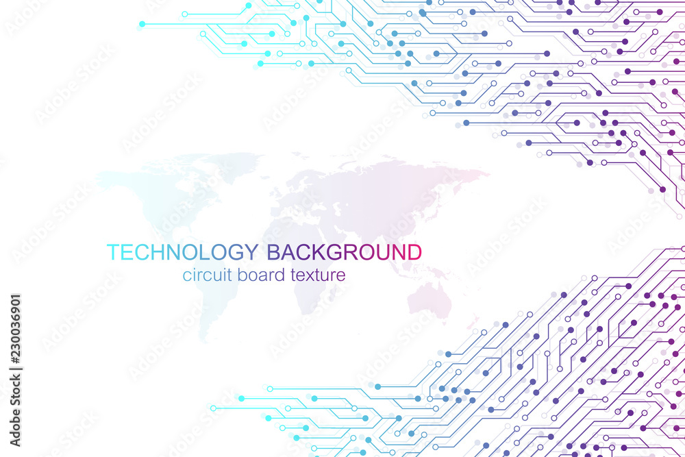 Computer motherboard vector background with circuit board electronic elements. Electronic texture for computer technology, engineering concept. Motherboard integrated computing illustration.