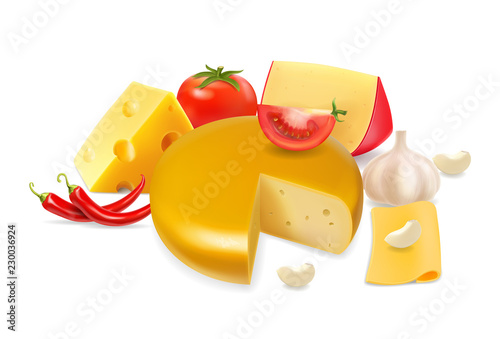 Cheese colection with tomato, pepper and garlic