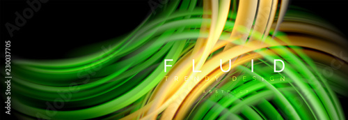 Mixing color waves on black, liquid flowing shapes