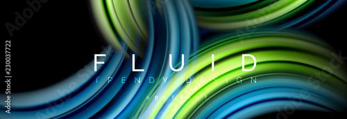 Mixing color waves on black, liquid flowing shapes