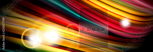 Mixing color waves on black, liquid flowing shapes