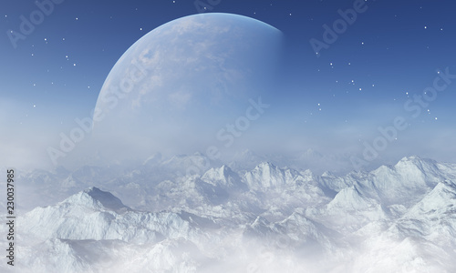 Fototapeta Naklejka Na Ścianę i Meble -  3d rendered Space Art: Alien Planet - A Fantasy Landscape