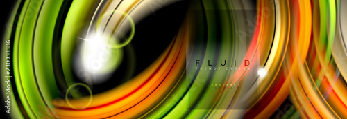 Mixing color waves on black, liquid flowing shapes