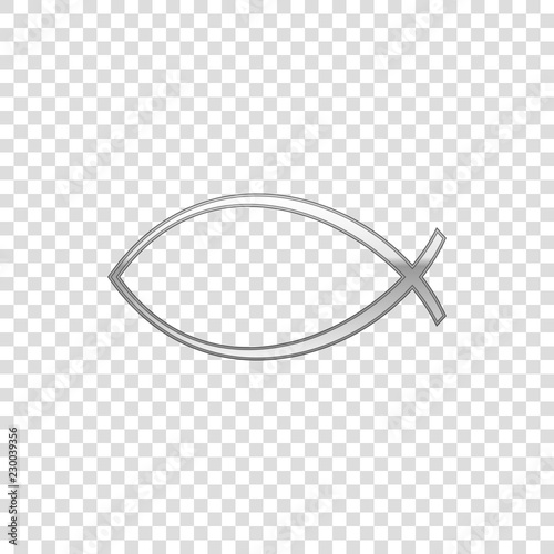 Silver Christian fish symbol isolated object on transparent background. Jesus fish symbol. Flat design. Vector Illustration