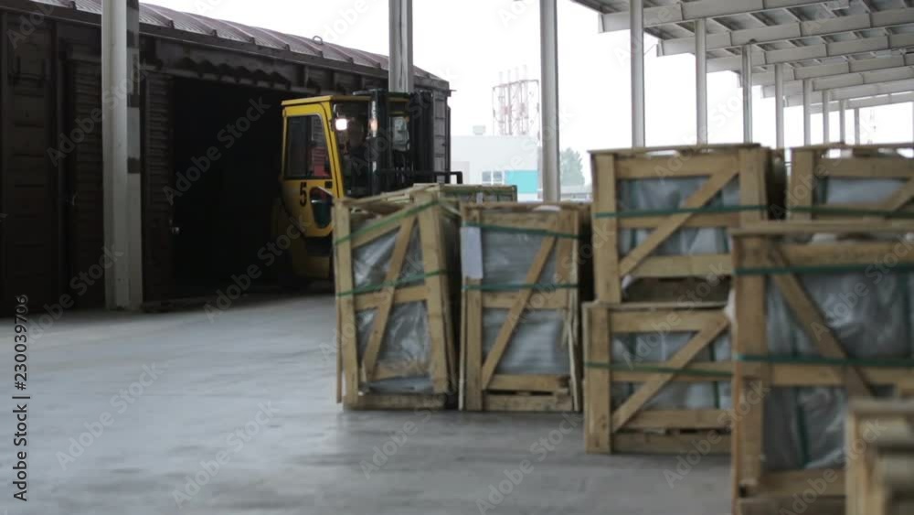 Forklift work in the logistics terminal Forklift work in the logistics terminal