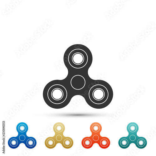 Fidget spinner icon isolated on white background. Stress relieving toy. Trendy hand spinner. Set elements in colored icons. Flat design. Vector Illustration