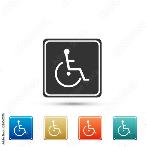 Disabled handicap icon isolated on white background. Wheelchair handicap sign. Set elements in colored icons. Flat design. Vector Illustration