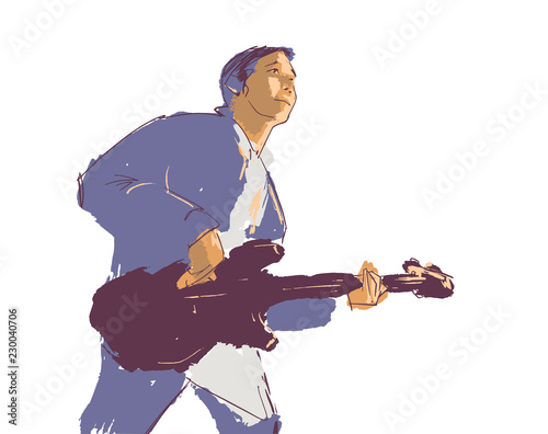 Illustration of young man playing guitar live on stage