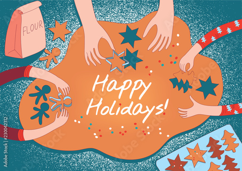 Christmas card. Concept of family holiday baking at Christmas time.