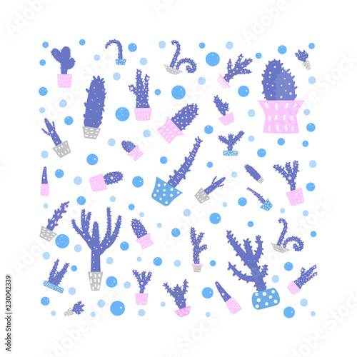 Vector compositon of doodle cactus design set.