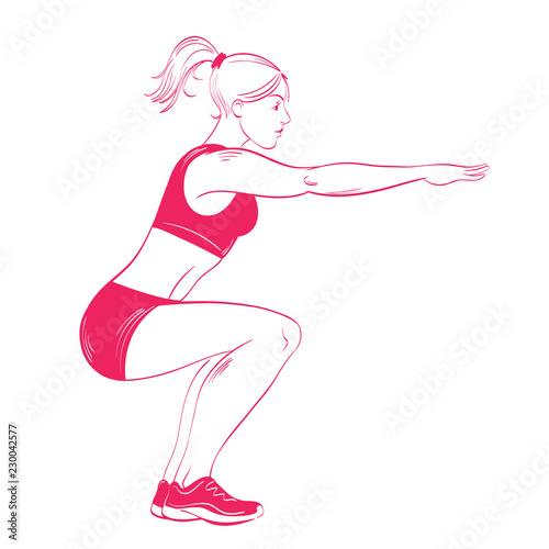 Fitness woman squats.