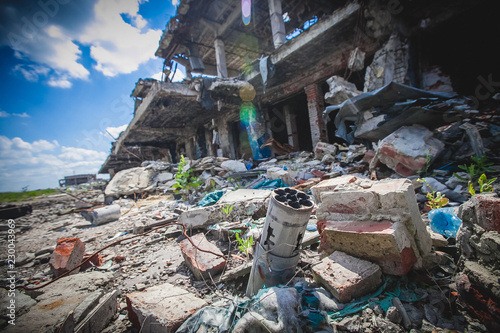 War, Airport ruins in Donbass, rocket artillery