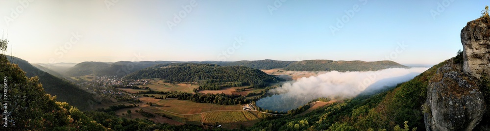 Naklejka premium Panoramic of a german landscape at sunrise