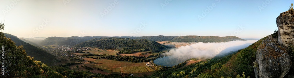 Panoramic of a german landscape at sunrise
