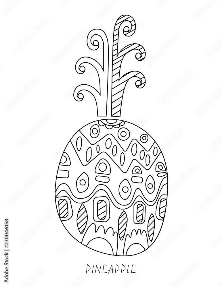 Fototapeta premium Pineapple doodle decorative element isolated on a white background