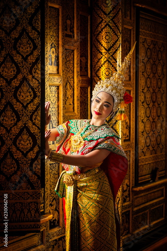 Fotografie Art culture Thailand Dancing in masked khon in literature ramayana,Thai classica