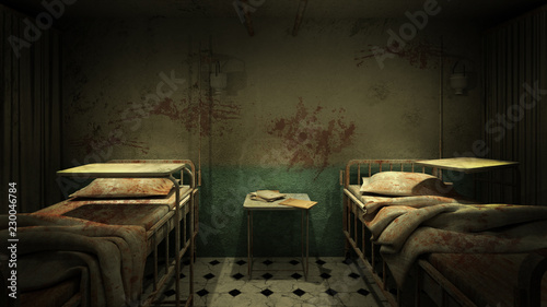 horror and creepy ward room in the hospital .3D rendering