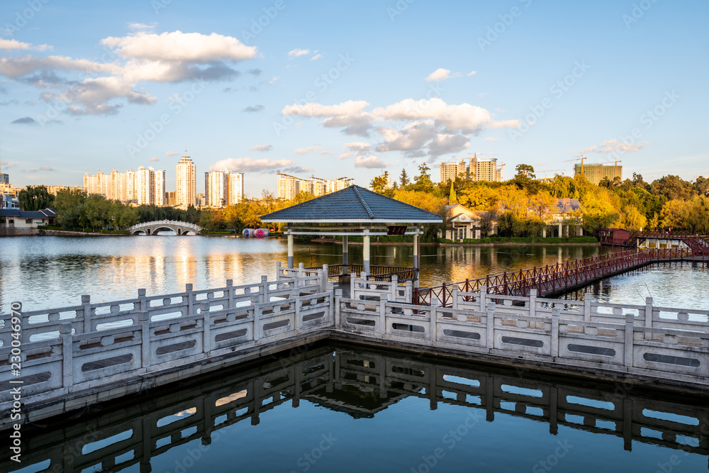 Fototapeta premium Blue lake in the public park