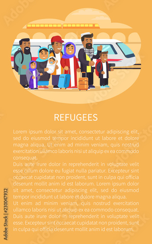 Refugee People Railway Station Vector Illustration