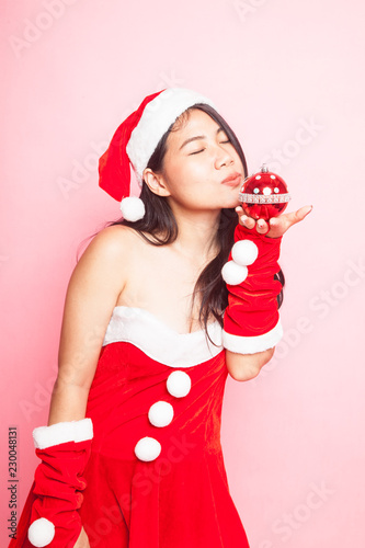 Cute Asian Christmas Santa Claus girl