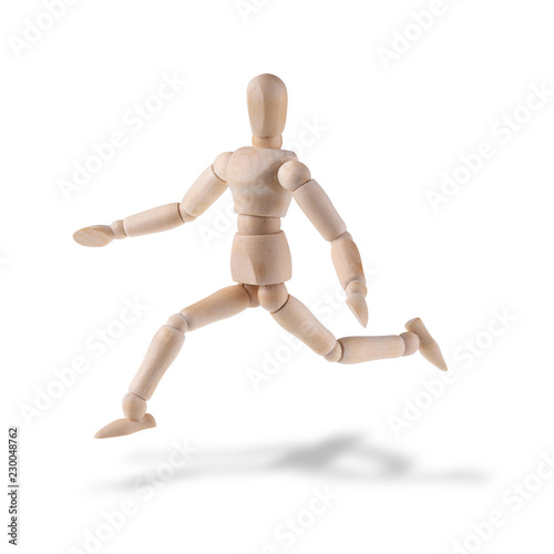 Wooden figure action isolated on white background