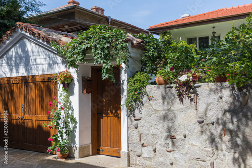 The street with houses of the old city. Stone pavements with wooden houses of an old part of the city of Sozopol. Bulgaria