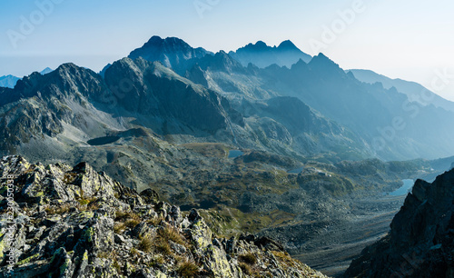 The valley (Starolesna, Velka Studena dolina) and the Tatra peaks in the morning.