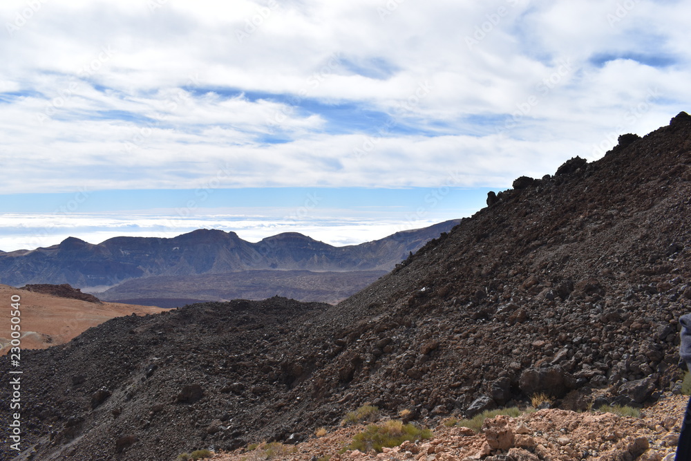Hiking trail to the big famous volcano Pico del Teide in Tenerife, Europe Hiking trail to the big famous volcano Pico del Teide in Tenerife, Europe