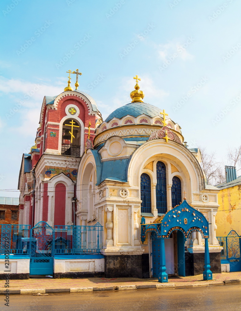 Fototapeta premium Beautiful, bright, unusual Grand-Ducal Church of Alexander Nevsky and Mikhail of Tver in Yelets