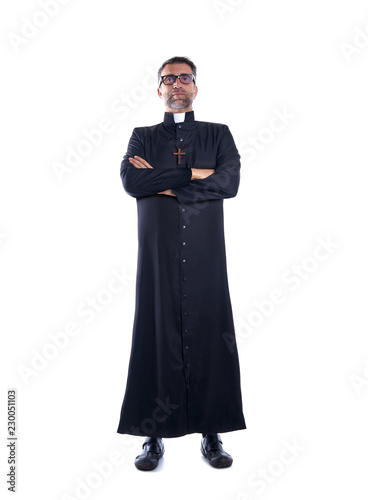 Foto Full length priest crossed arms with soutane