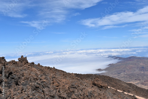 Beautiful scenery over the clouds from the big famous volcano Pico del Teide in Tenerife, Europe