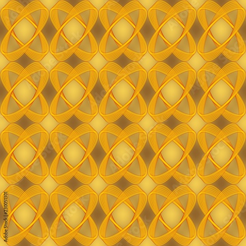 Golden brocade abstract seamless background with semitransparent ovals  luxurious textile design with 3d effect  vector background