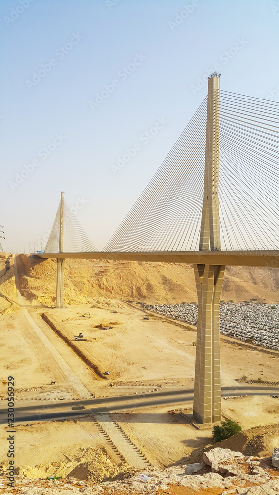 Wadi Laban Bridge, a cablestayed bridge in Riyadh, Saudi Arabia. Stock