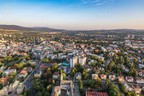 Fototapeta Naklejka Na Ścianę i Meble -  Aerial shot of Liberec city from hotair balloon