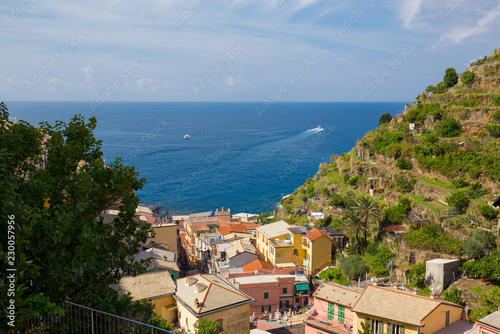 View on the sea from the village of Manarola in the 5 terres, Italy