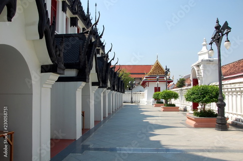 Courtyard of Loha Prasat (Metal Castle or Iron Temple) in Wat Ratchanatdaram. Wat Ratchanatdaram is a buddhist temple in Bangkok, Thailand