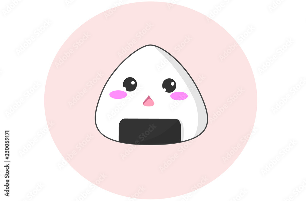 Vector of a kawaii rice ball with surprised face.