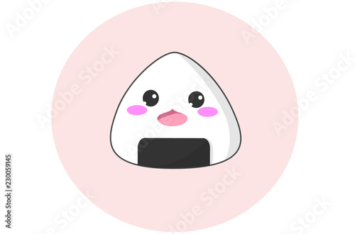 Vector of a kawaii rice ball with happy face.
