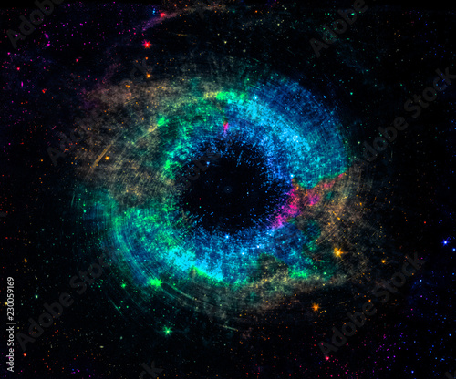 Black hole over colorful star field in outer space. Abstract space wallpaper. Universe filled with stars. Elements of this image furnished by NASA.