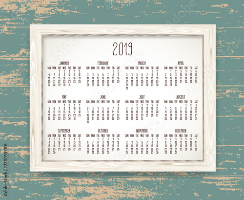 Year 2019 monthly calendar
