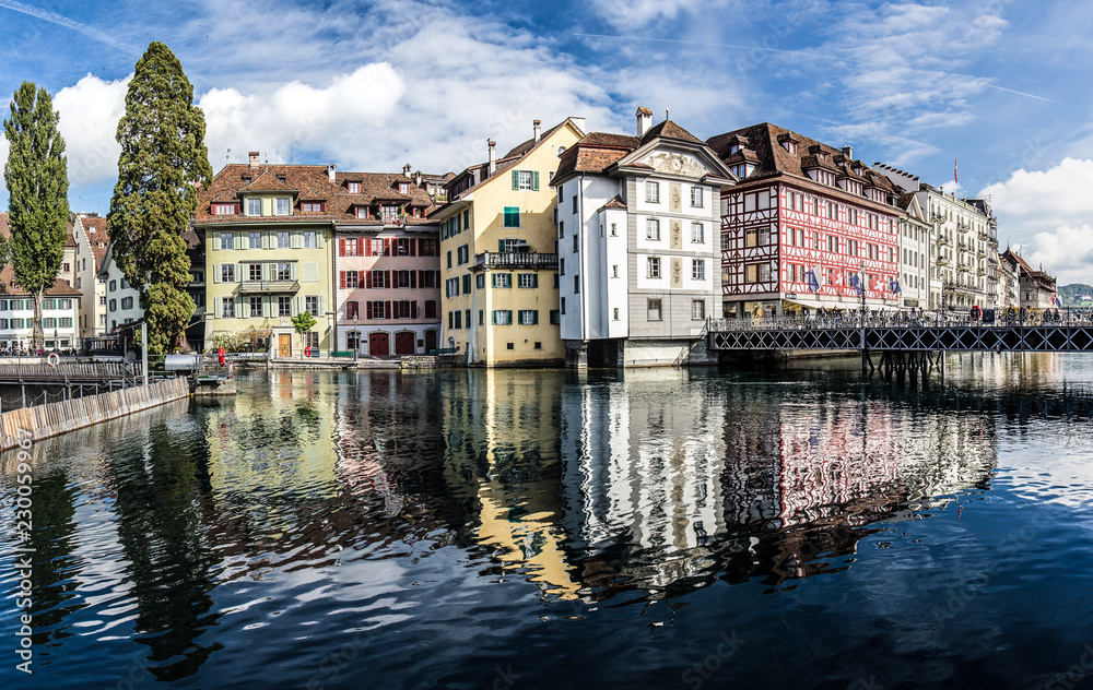 Panorama view of Lucerne, Switzerland, from the embankment